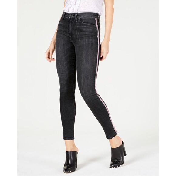 Hudson Jeans Barbara High Rise Track Stripe Super Skinny Jeans in Dark Raven - Picture 2 of 16